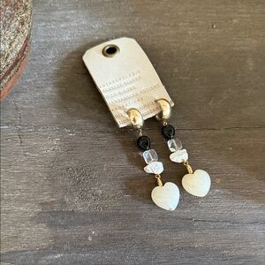 Anthropologie Black and Cream Heart Earrings